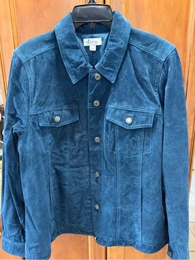 Women’s Dark Teal Suede Button-Up Jacket